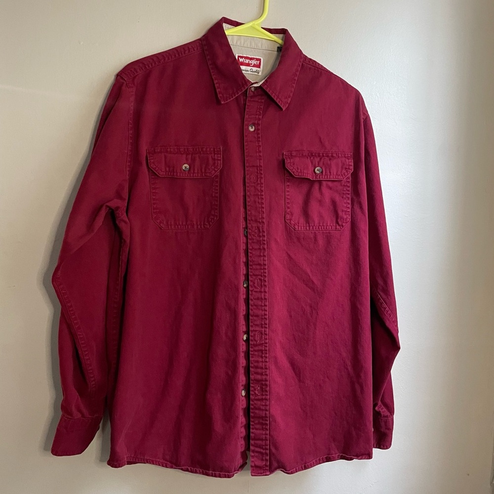 Vintage Wrangler Brick Red Cotton Button Down Shirt Workwear Western Utility Med